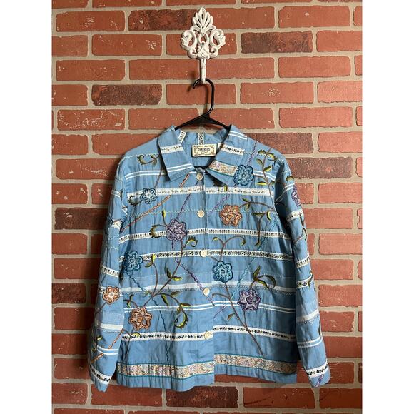 Tantrums | Light Blue Floral Embroidered Shacket - Picture 1 of 5